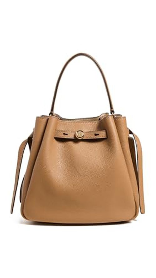 Tory Burch Women's Romy Pebbled Small Bucket Bag, Tiramisu, Tan, One Size