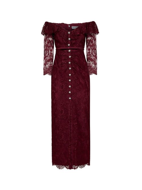 Off-The-Shoulder Lace Dress — Burgundy