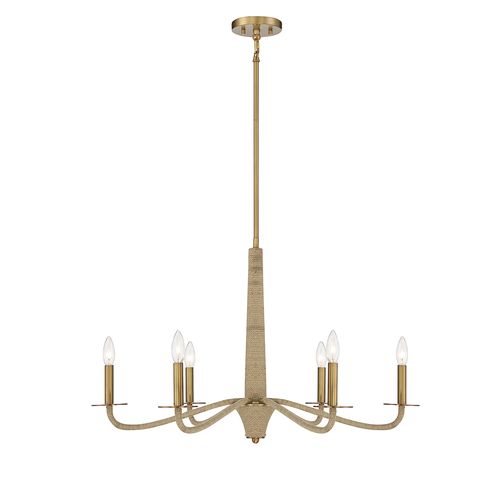 Cannon 6-Light Chandelier in Warm Brass and Rope