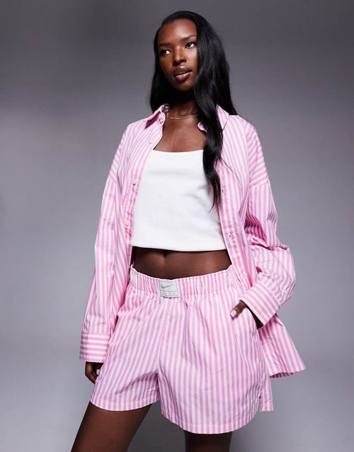 Striped poplin shirt in pink