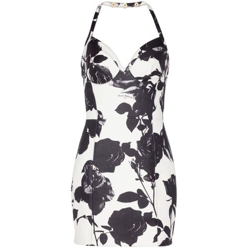 Floral-Print Leather Minidress