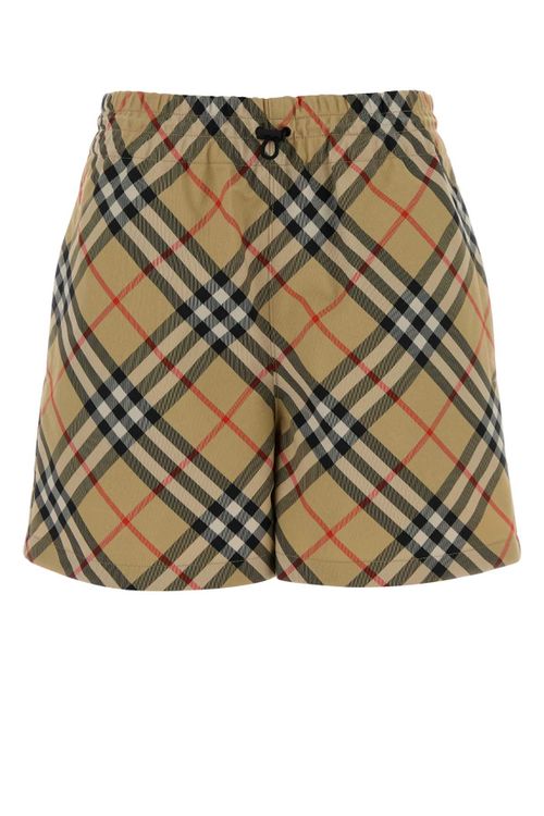 Checked Canvas Shorts — Beige