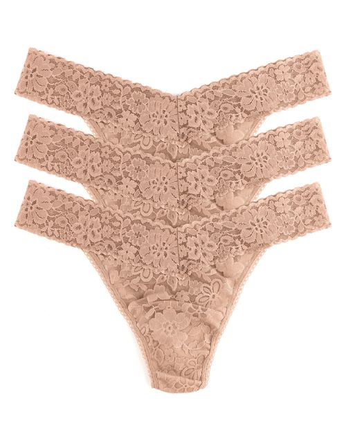 Women's Daily Lace Orignal Rise 3 Pack Thong Underwear - Taupe