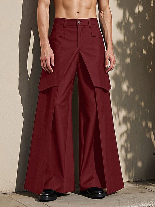 Mens Solid Color Layered Design Pant SKUK97869 - Wine Red / S