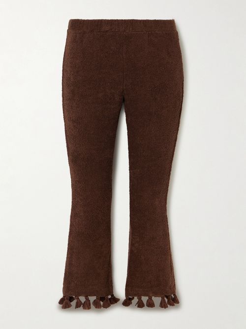 Cap d'Antibes - Cropped Flared Tasseled Cotton-terry Pants - Chocolate