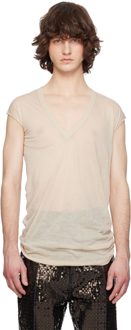 Beige Temple Deep V SL T-shirt