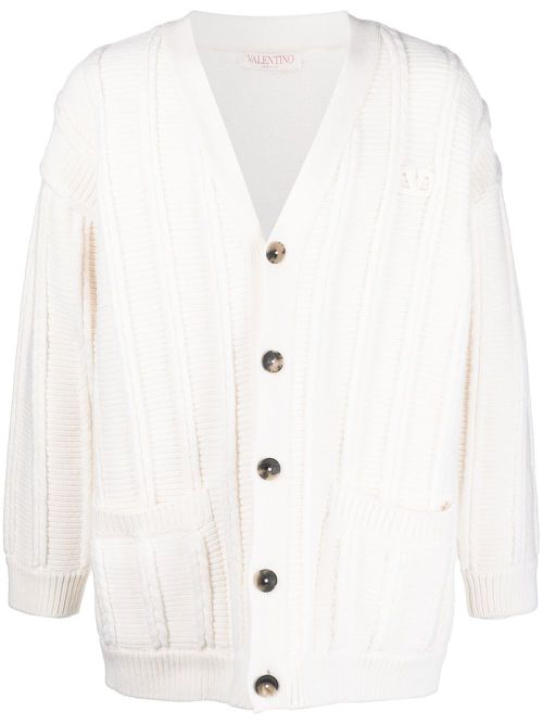 Ribbed-knit cardigan - Neutrals