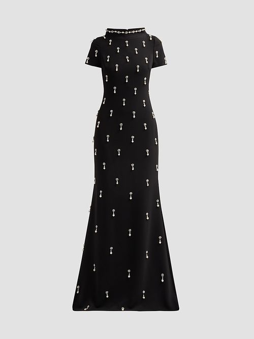Women's Crystal Embellished Mermaid Gown - Black