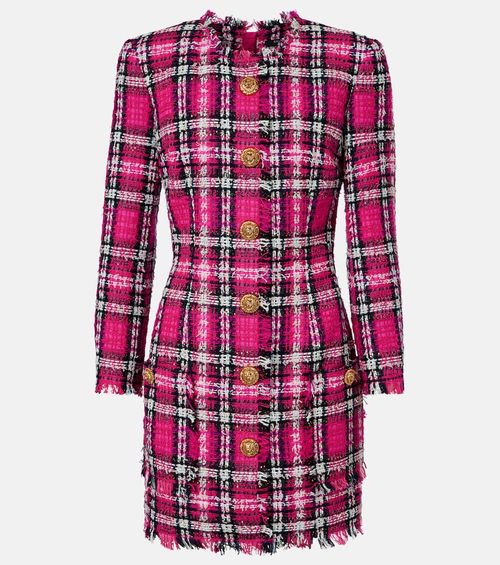 Plaid cotton and wool-blend minidress