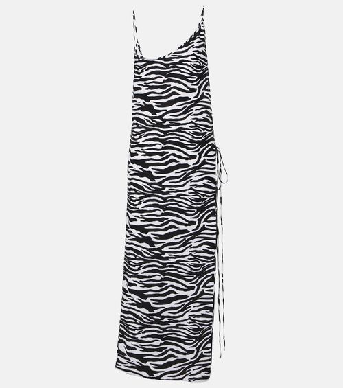 Zebra-print side-slit midi dress