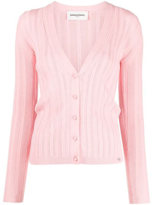 Logo-lettering V-neck cardigan - Pink