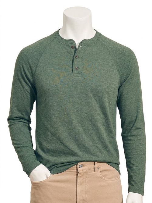 Cloud Henley Long Sleeve Tee In Deep Fern Heather