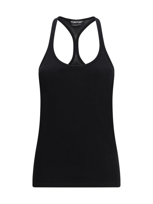 Silk-Blend Ribbed Jersey Tank Top — Black