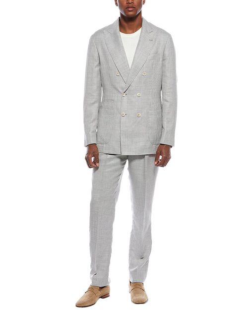 2Pc Wool, Linen, & Silk-Blend Suit With Pleated Pant