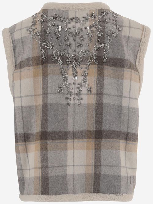 Floral-Embroidered Wool Blend Vest — Gray