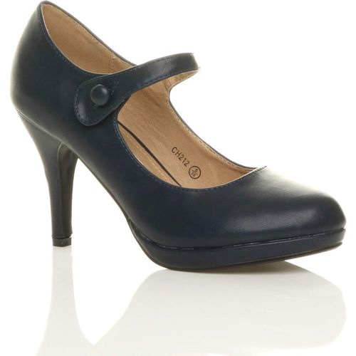 High Slim Heel Mary Jane Faux Leather Court Shoes