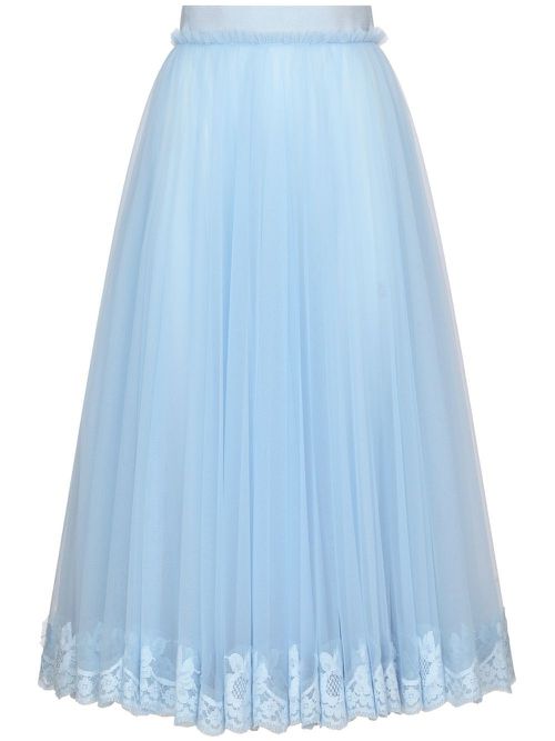 Lace-trim flared midi skirt - Blue
