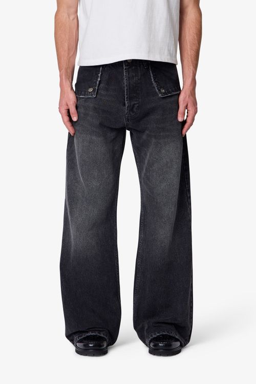 Mule Pocket Kick Flare Denim - Washed Black