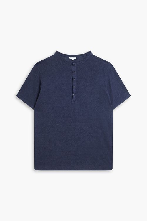 Linen-jersey Henley T-shirt - Blue - S