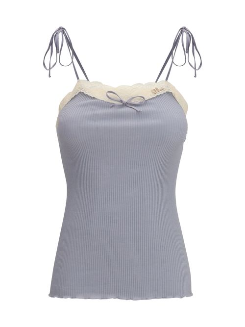 Lace-Trimmed Ribbed Jersey Tank Top — Gray
