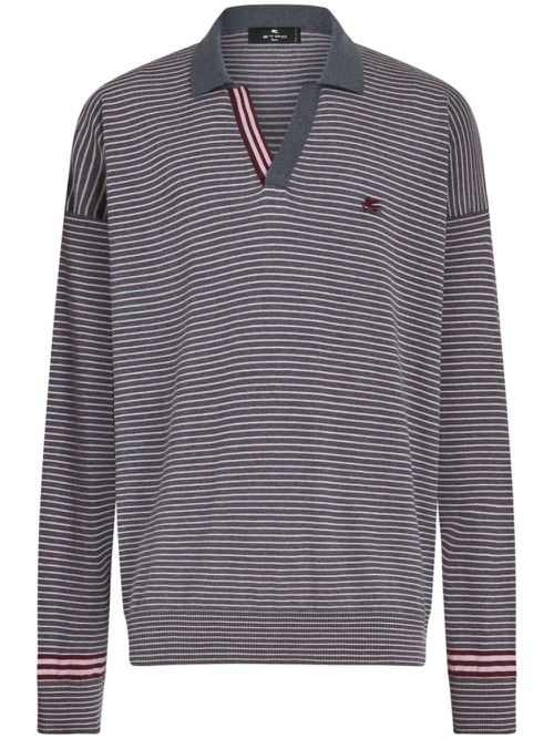 Logo-embroidered striped polo shirt - Grey