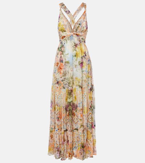Embellished floral silk maxi dress