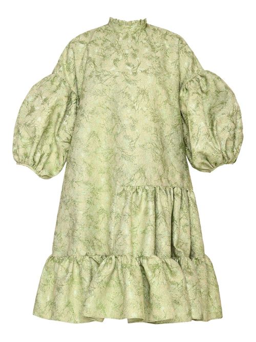 Puffed-sleeve tiered dress - Green