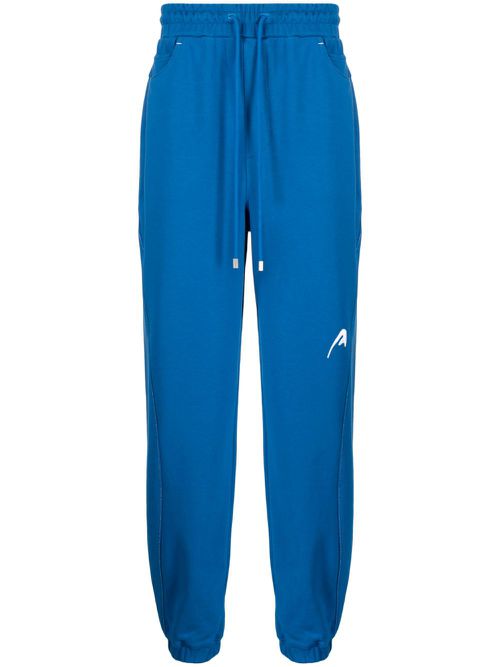 Logo-embroidered drawstring cotton trousers - Blue