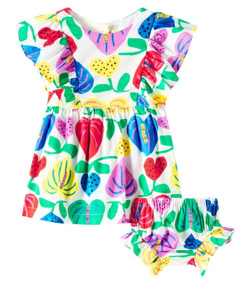 Fábula Baby printed cotton dress and bloomers set