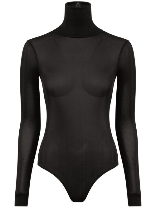 High-Neck Fitted Bodysuit — Black