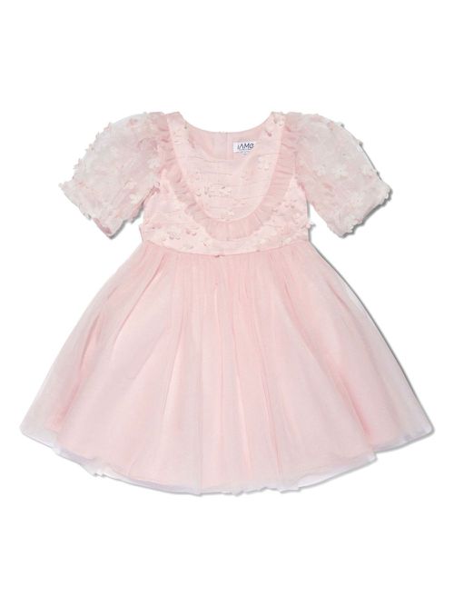 Floral-appliqué tulle dress - Pink