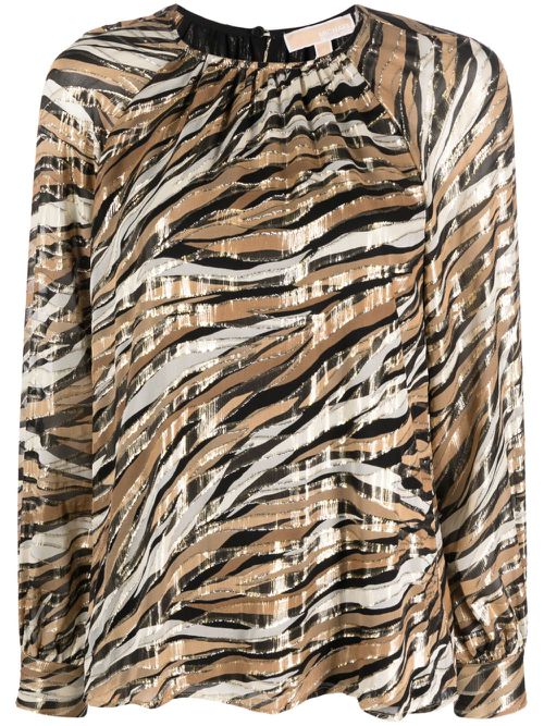 Tiger-print long-sleeved blouse - Neutrals