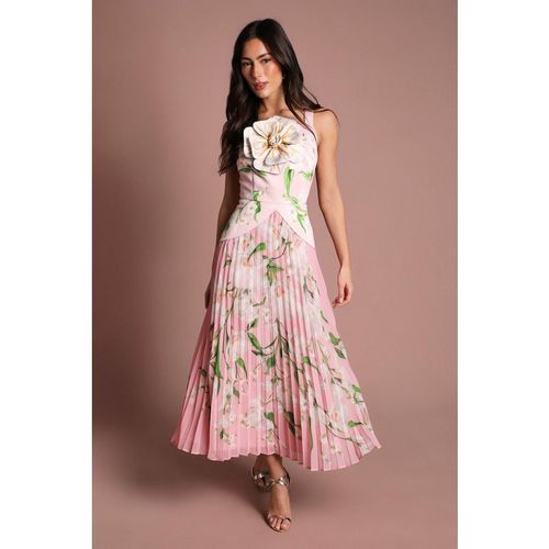 Coast Women's Muse 3D Printed Flower Pleated Midi Dress in Pink