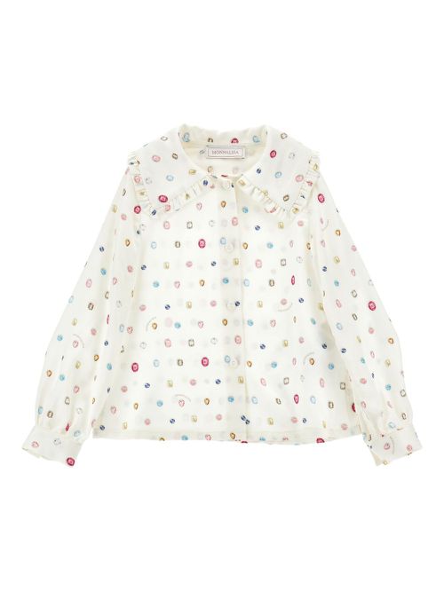 Ruffled-collar button-up shirt - White