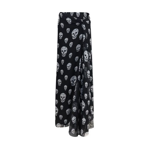 Skull-Print Silk Skirt — Black
