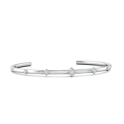 Angara 0.93 CTW Five-Stone Round Diamond Station Cuff Bracelet in 18K White Gold