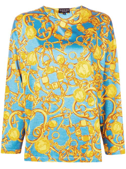Chain pattern longsleeved blouse - Blue