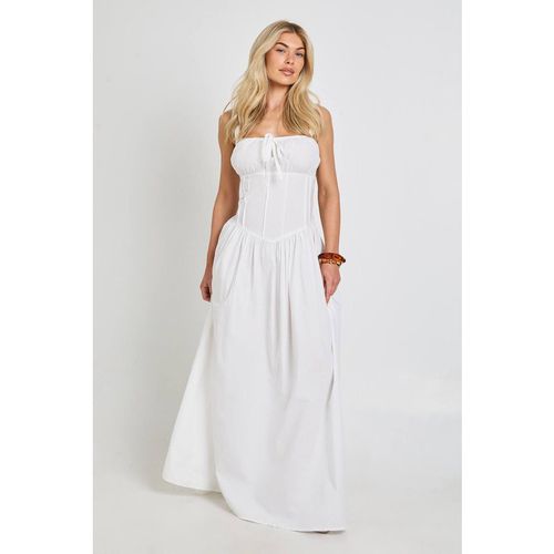 Boohoo Women's Cotton Poplin Milkmaid Maxi Dress in White