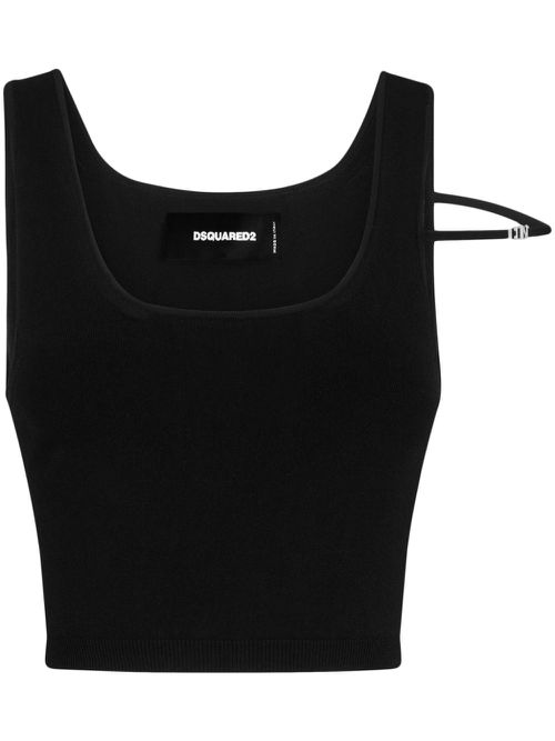 Logo-plaque U-neck tank top - Black