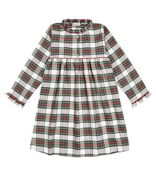 Checked cotton-blend pajama dress