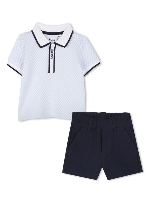 Logo-print polo and shorts set - Blue
