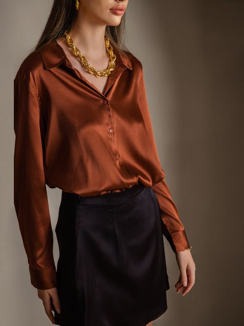19Momme Silk Long Sleeve Lapel Collar Women's Shirt