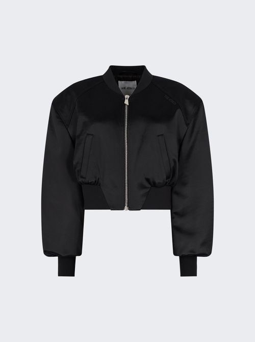 Shiny Satin Bomber Jacket Black