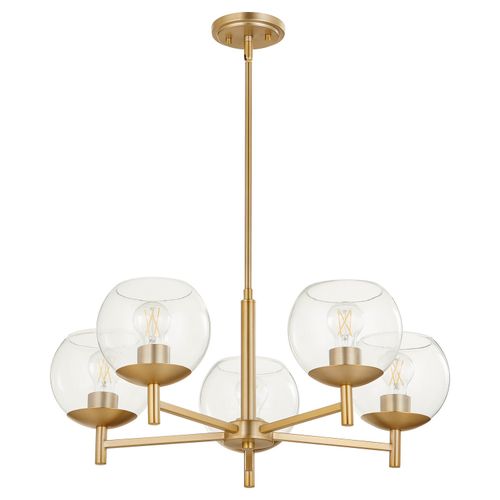 Aged Brass Five Light Chandelier from the Lyon Collection