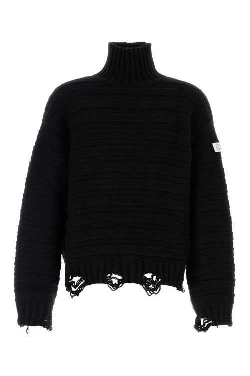 Distressed Virgin Wool and Acrylic Sweater — Black