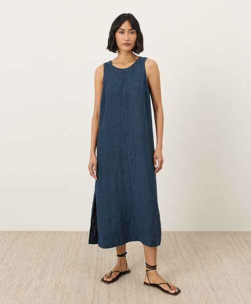 Women's Navy Yarn Dye Linen Easy Tank Dre