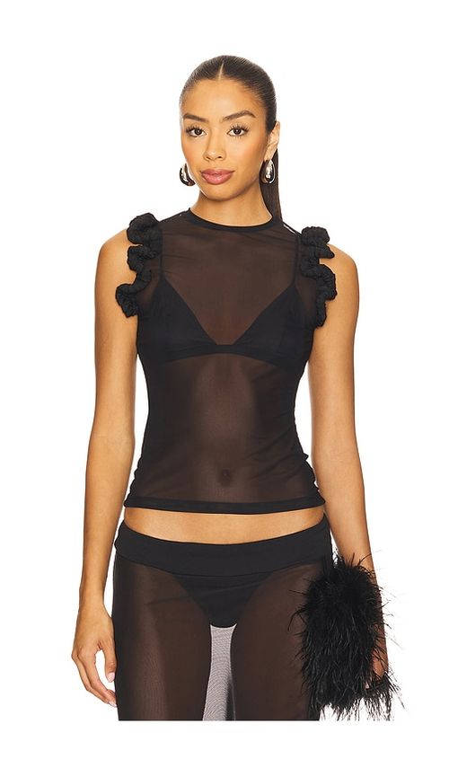 Nastyamasha Mesh Ruffle Top in Black. - S also in