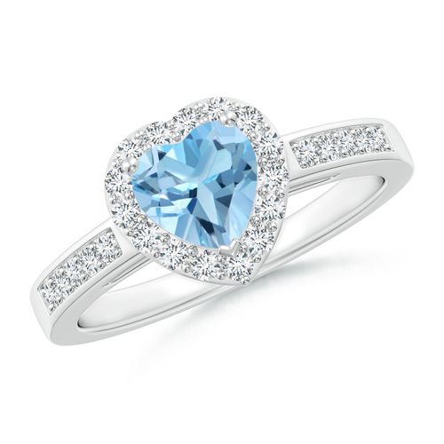 Angara 0.92 Carat Heart-Shaped Swiss Blue Topaz Halo Ring with Diamond Accents in Platinum