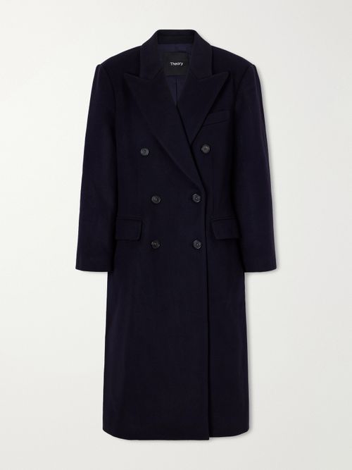 Double-breasted Wool-blend Coat - Blue