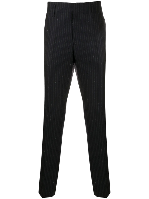 Pinstriped Wool Trousers — Blue
